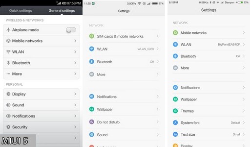 MIUI 7 vs MIUI 6 vs MIUI 5 settings