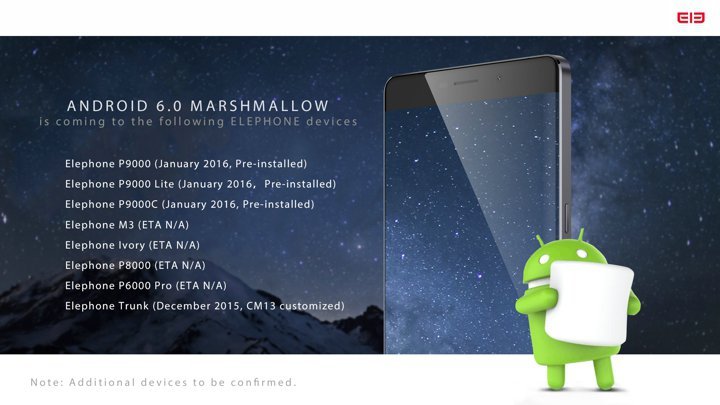 Elephone Android 6.0 Marshmallow list