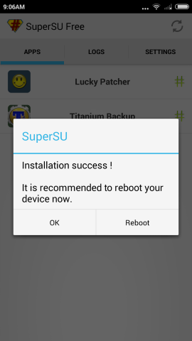 SuperSU reboot now