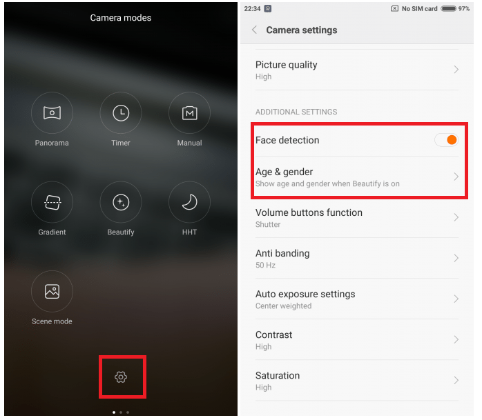 MIUI Camera settings gender