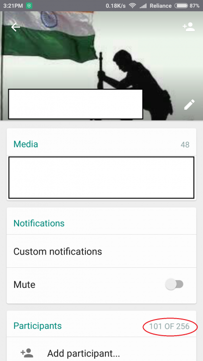 whatsapp group chat limit 256