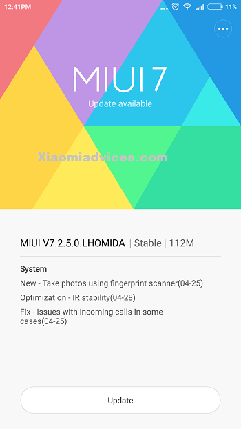 Redmi Note 3 MIUI 7.2.5.0 update