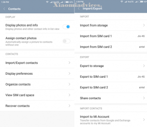 Import/Export Contacts on Xiaomi MIUI 8 phone1