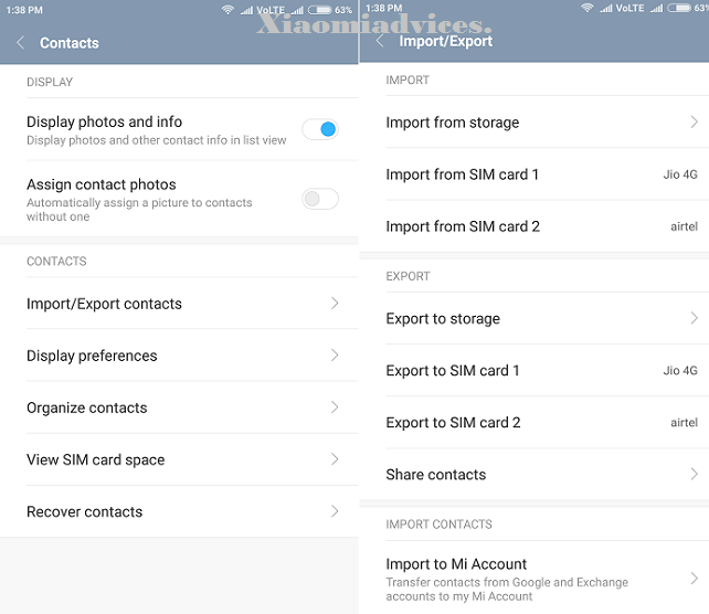 Import/Export Contacts on Xiaomi MIUI 8 phone1