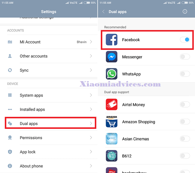 dual apps MIUI 8 setting