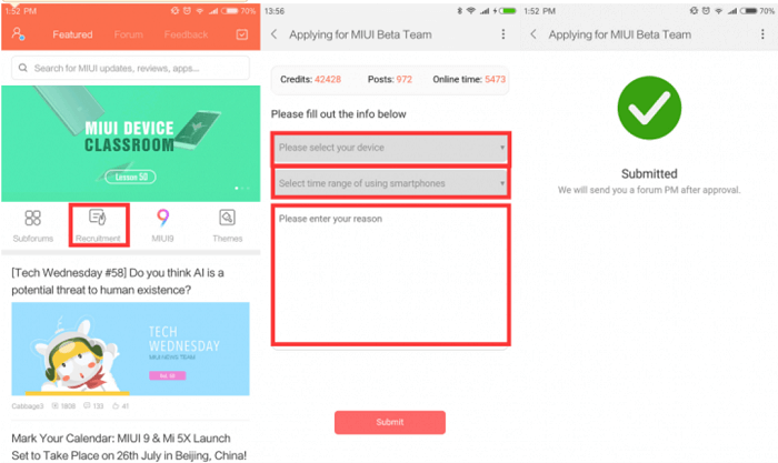 MIUI 9 Beta Tester Apply form