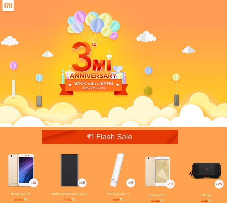 Xiaomi Mi 3rd Anniversary sale 2017