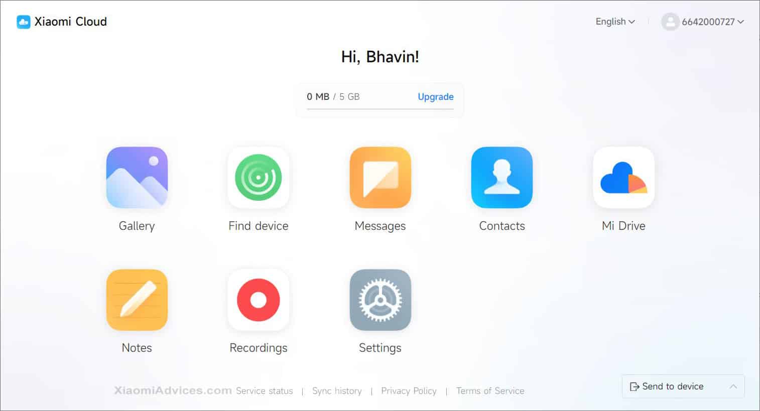 Xiaomi Cloud Account Dashboard