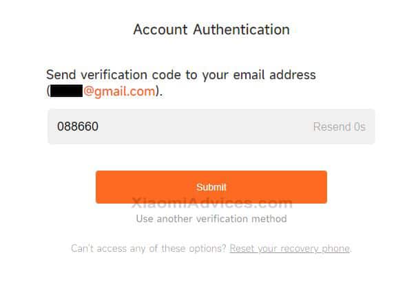 Xiaomi Mi Account Authentication Verification Code