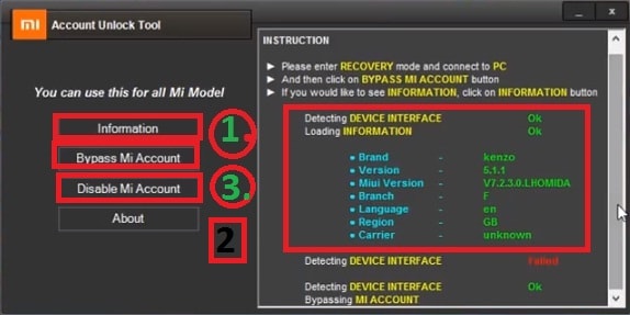 Mi account unlock tool information