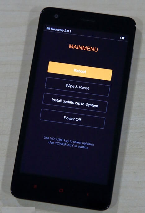 Recovery mode main menu xiaomi