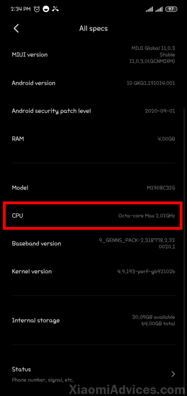 MIUI CPU Information in About Phone