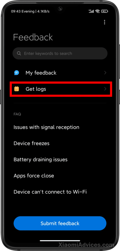 MIUI Services and Feedback Get Logs
