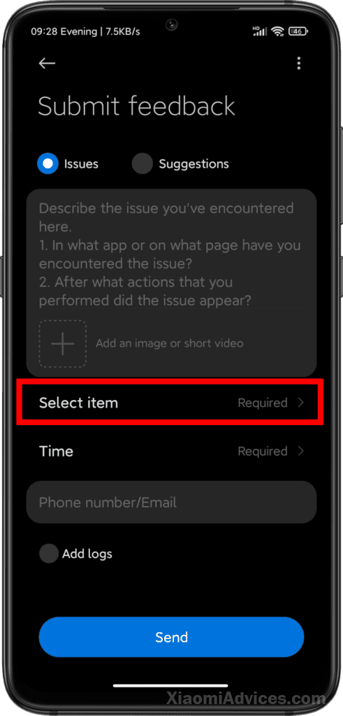 MIUI Services and FeedBack Select Item
