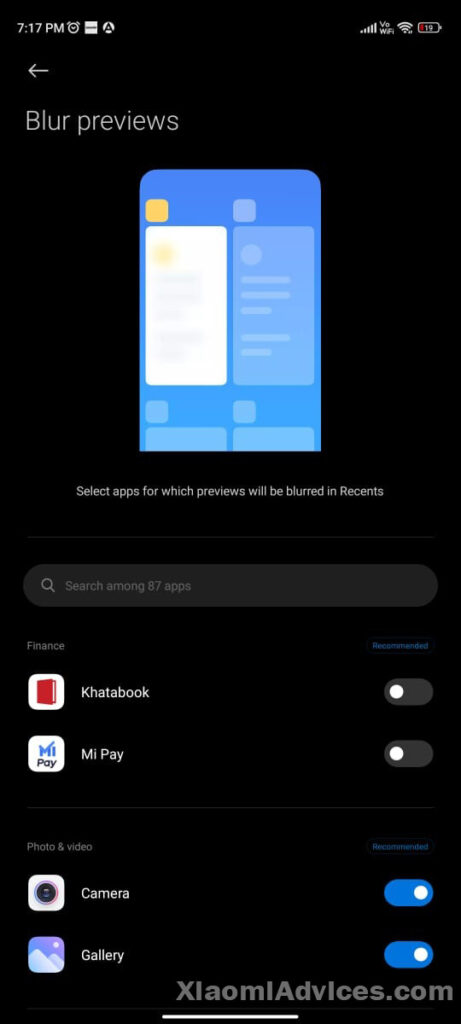 Blur app previews