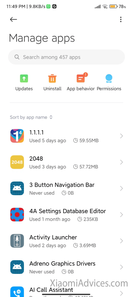 MIUI Security App Manage Apps