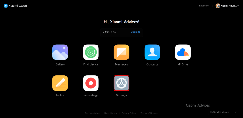 Xiaomi Cloud Interface