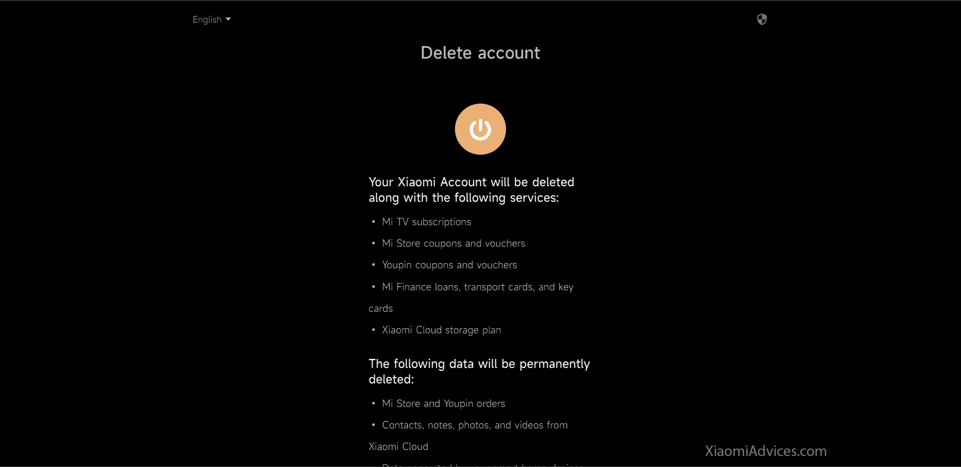 Xiaomi Delete Account