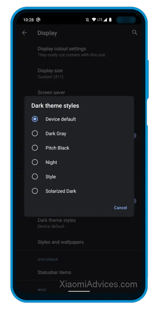 ArrowOS Android Dark Mode Settings