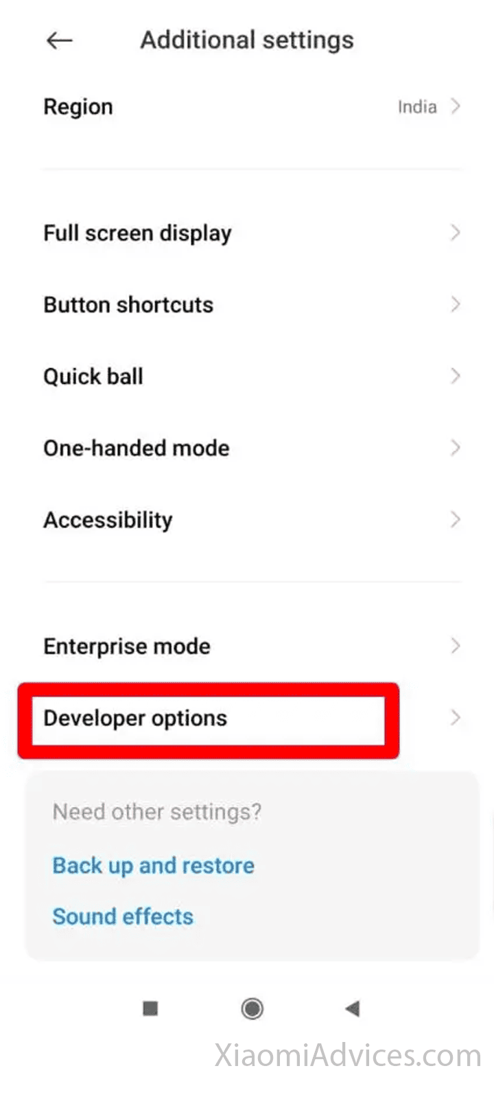 Developer options
