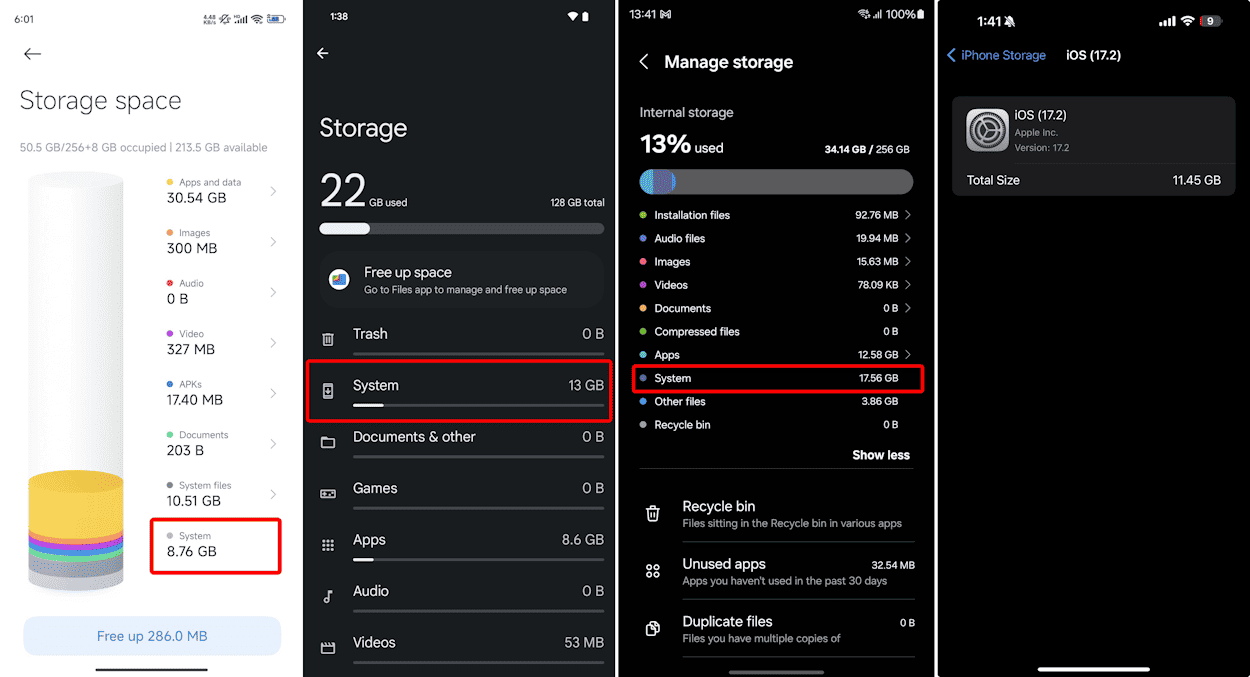 OS Storage space difference
